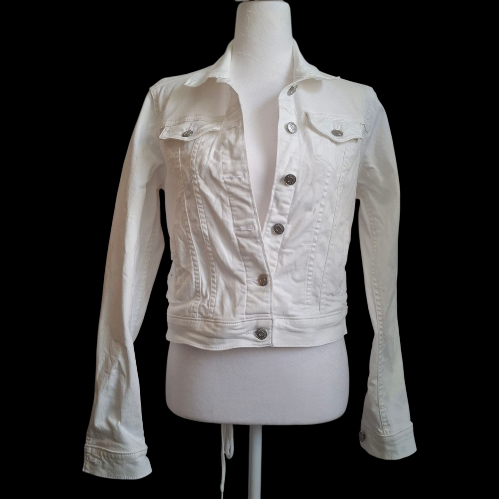 DKNY Women's White Denim Jacket Button Front, Cuff Slip Stitch Size Size XS